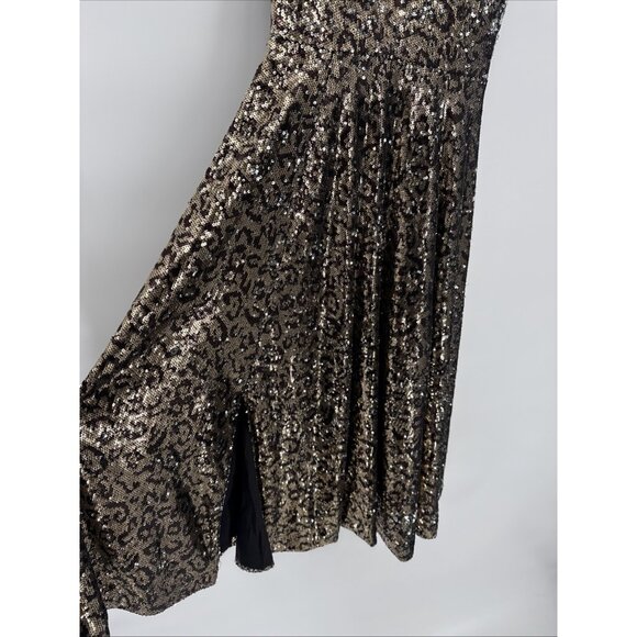 New Dress the Population Size XXS Black Gold Leopard Mimi Sequin Cocktail Dress - Picture 4 of 7